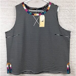 NWT ANDREE Women's Embroidered Striped Sleeveless Top XL Nautical Coastal
